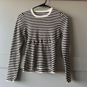 A.L.C. Merino Wool Striped‎ Crewneck Fitted Long Sleeve Top Sz. Large Tan Black